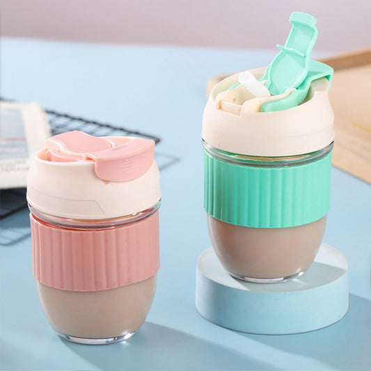 Dual Drink Glass Cup With Straw