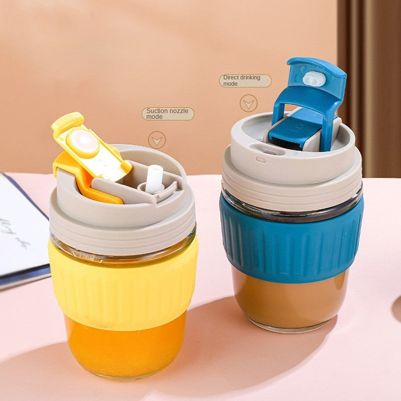 Dual Drink Glass Cup With Straw