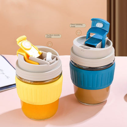 Dual Drink Glass Cup With Straw