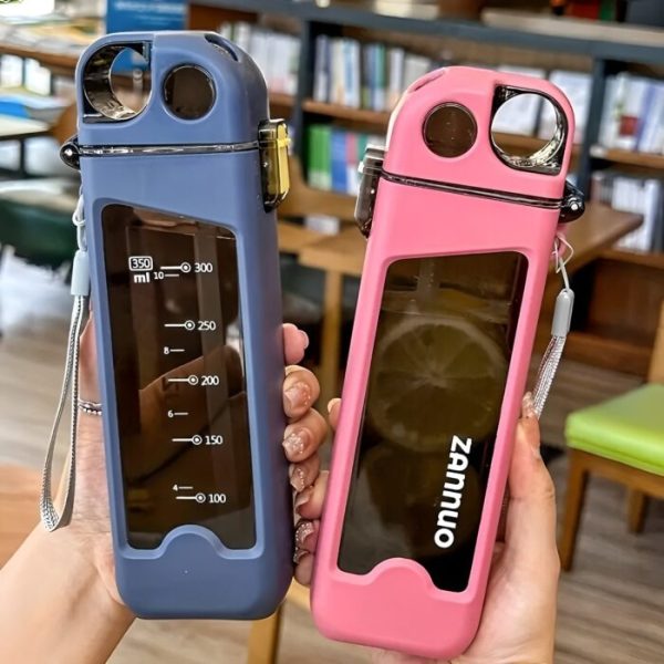 Techmanistan 350ml Plastic Water Bottle With Pop Up Straw & Lock, Drinking Large Portable Travel Bottle, Plastic Sports Bottle, 350ML Square Double-Layer Classic Straw Water Bottle